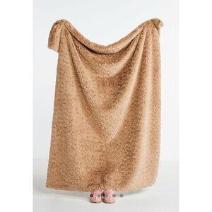 Anthropologie Tranquil Faux Fur Throw Blanket Taupe